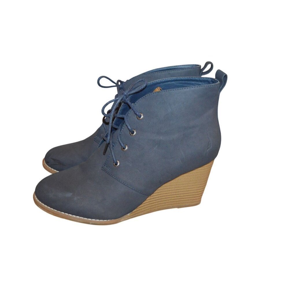 Nautica Waterline Navy blue Lace Up Wedge Ankle Booties Women's Size 10 Coastal